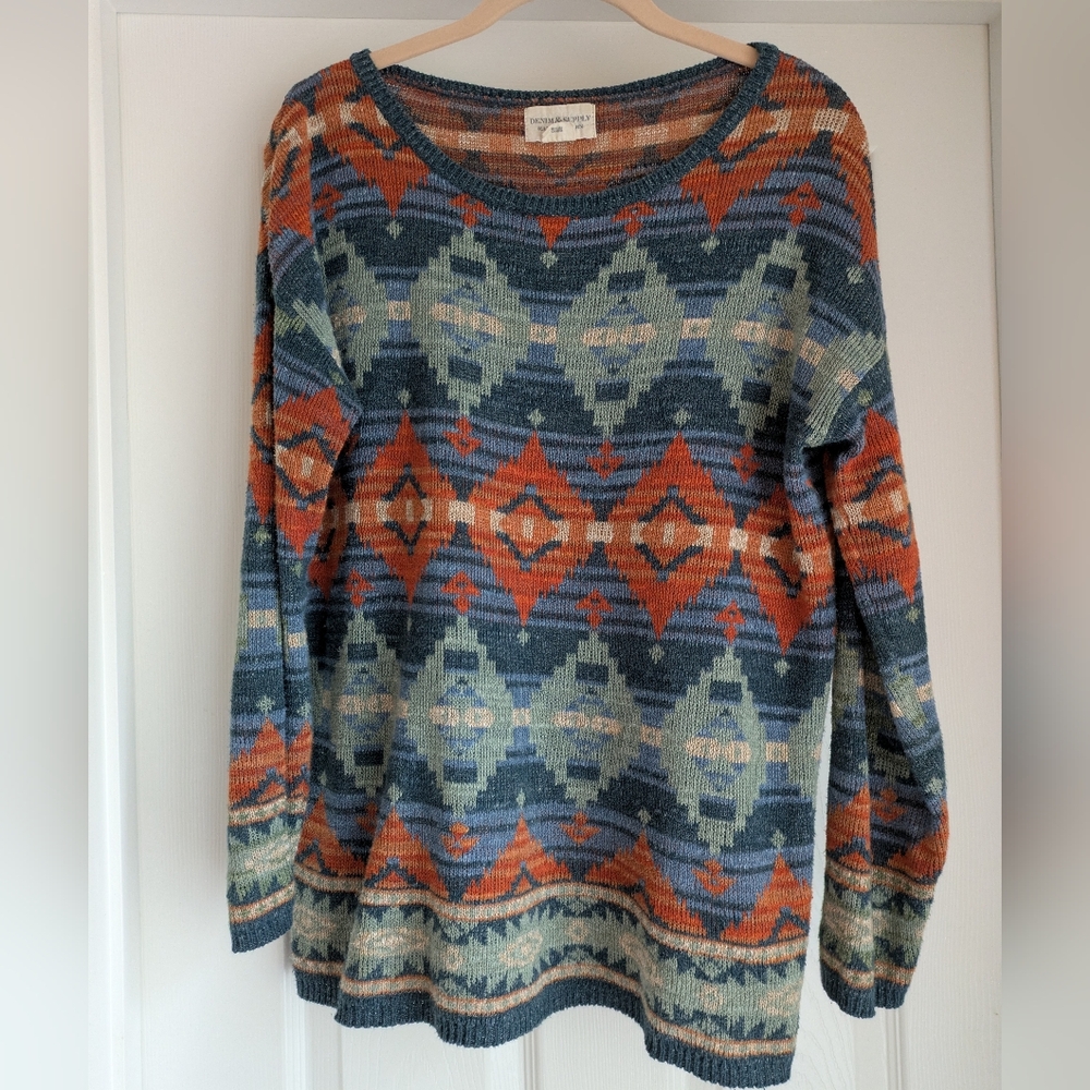 EUC Sz S Denim & Supply Ralph Lauren Western Geometric Light Cotton Sweater